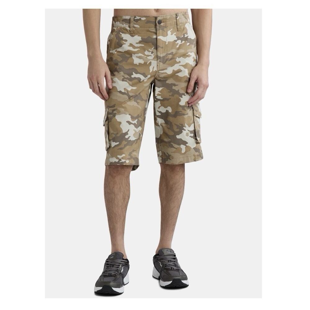 George Mens Cargo Shorts Sz 32 Desert Messenger Camo 14in Inseam Below Knee NWT